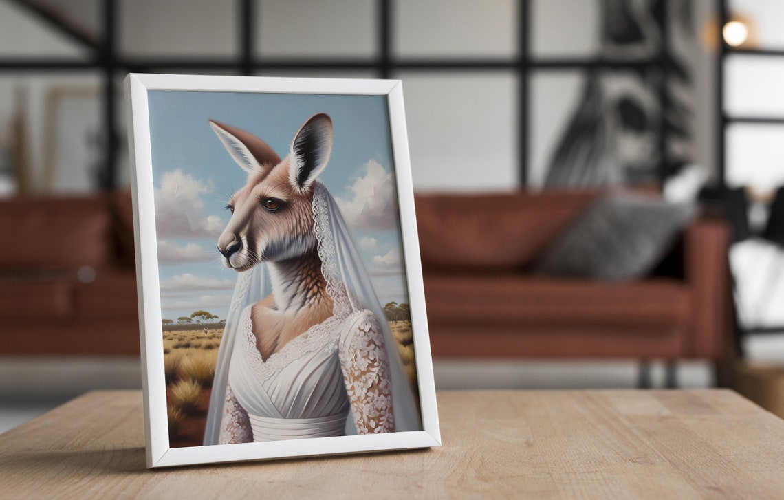 Kangaroo Bride in Lace Wedding Dress and Veil Outback Wedding Poster - Image 4