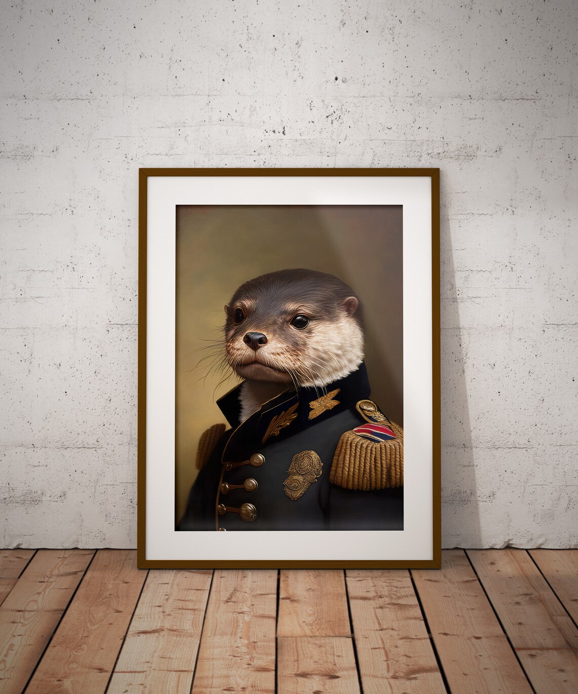 Portrait Of An Otter In Military Uniform Art Print - Image 2