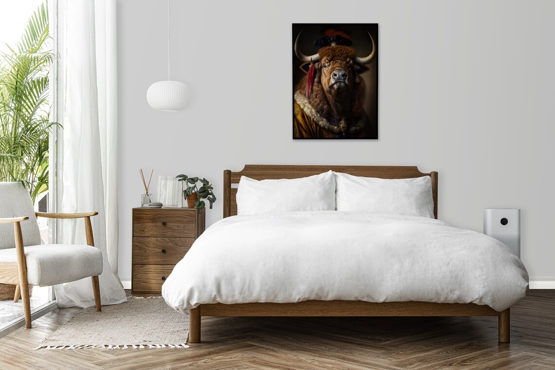 Regal Noble Bison Baroque Style Portrait Funny Animal Wall Art - Image 3