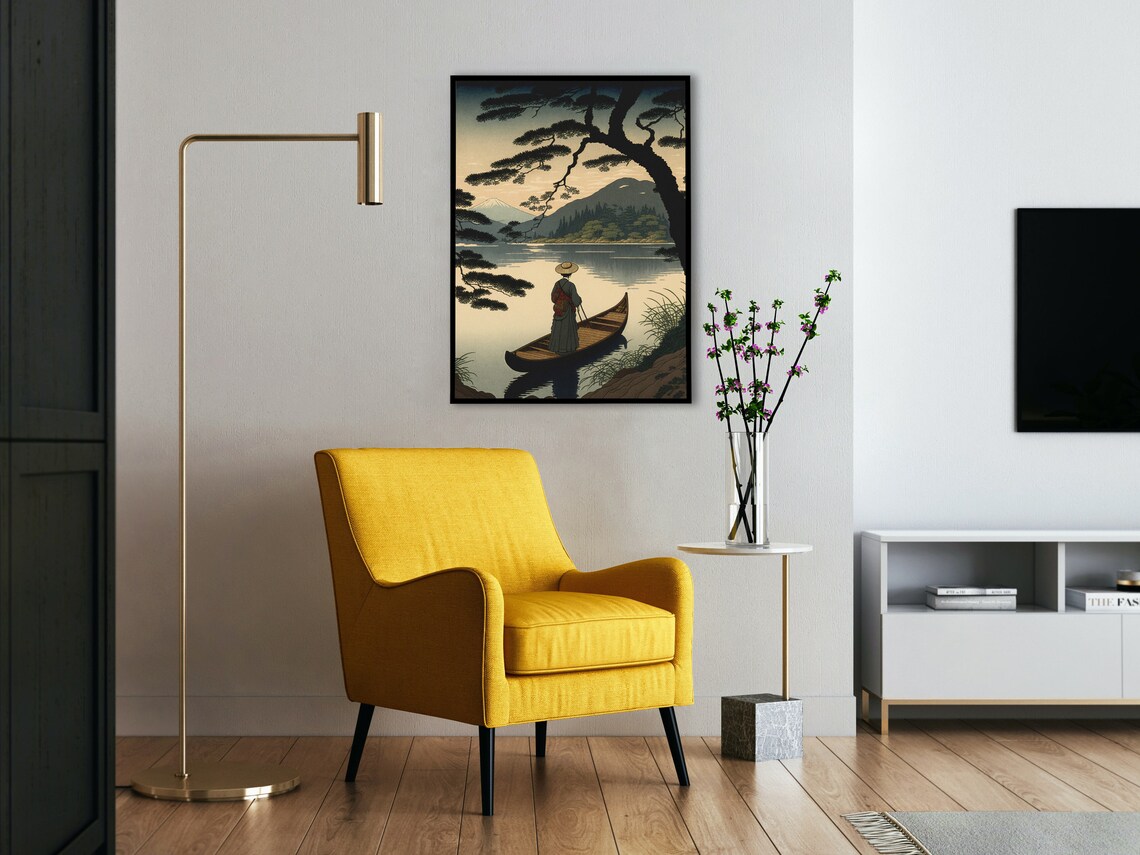 Japanese Lake Ukiyo-E Boat Ride Art Print - Image 3