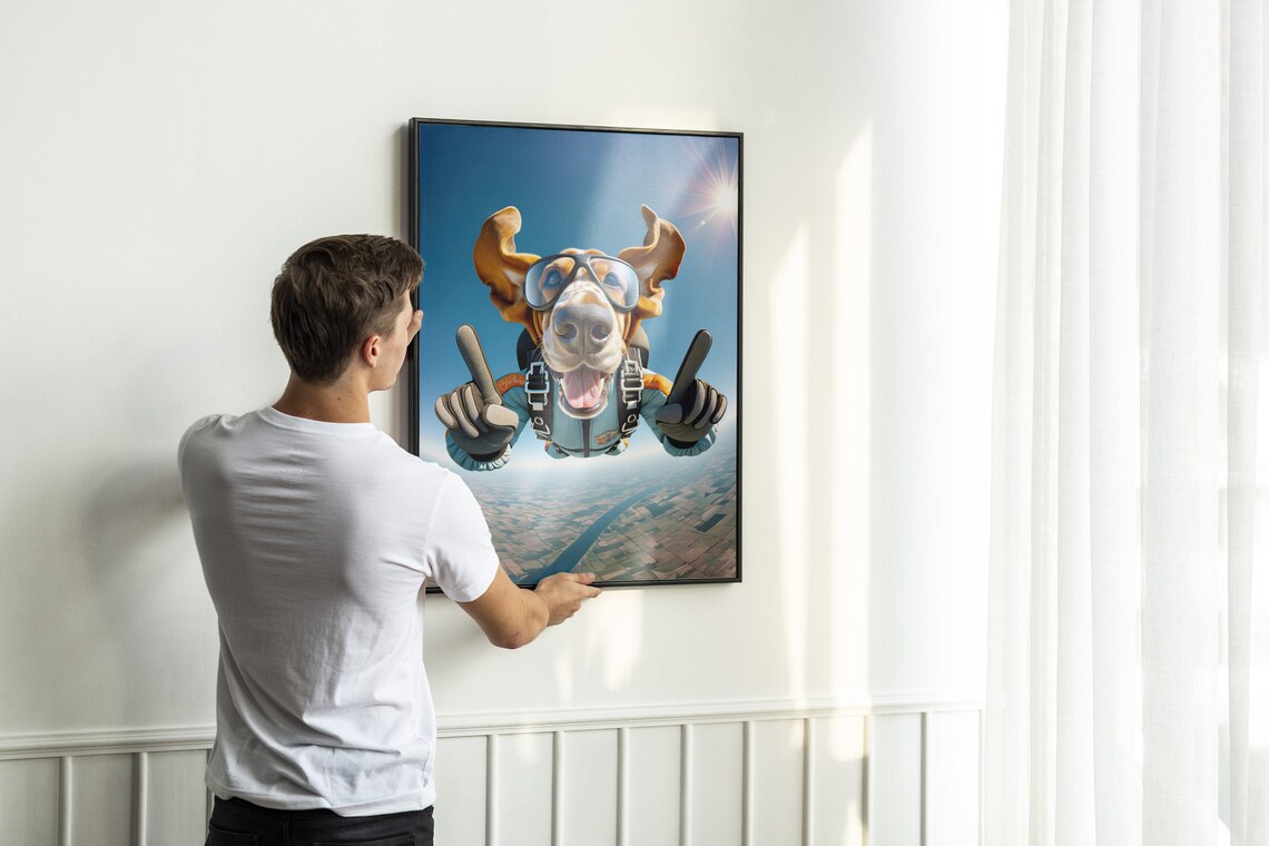 Epic Basset Hound Skydiving With Flying Ears Freefall Dog Poster - Image 2