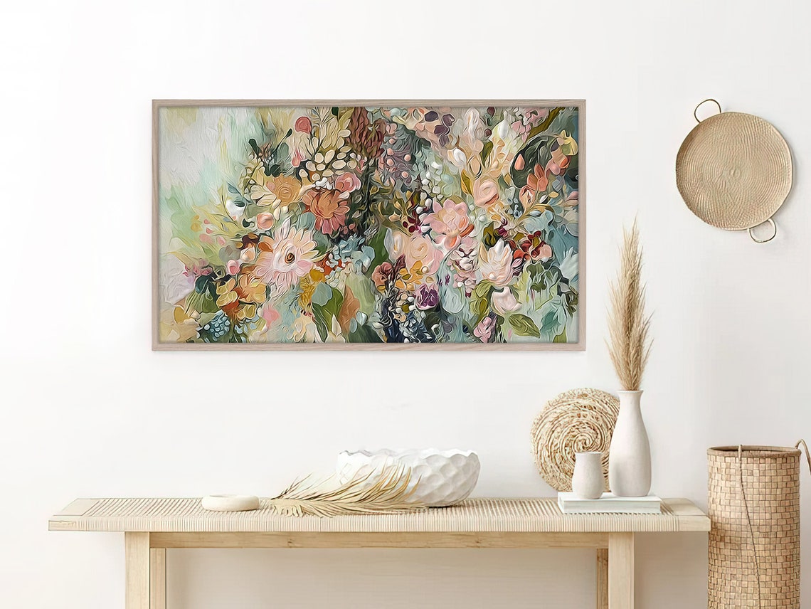 Soft Summer Flower Garden Pastel Peach Sage Blossom Art Poster - Image 4