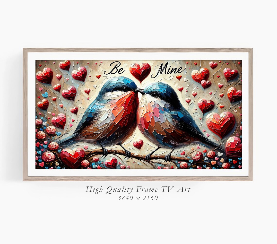 Be Mine Kissing Lovebirds Valentine Heart Mosaic Romantic Bird Poster - Image 3