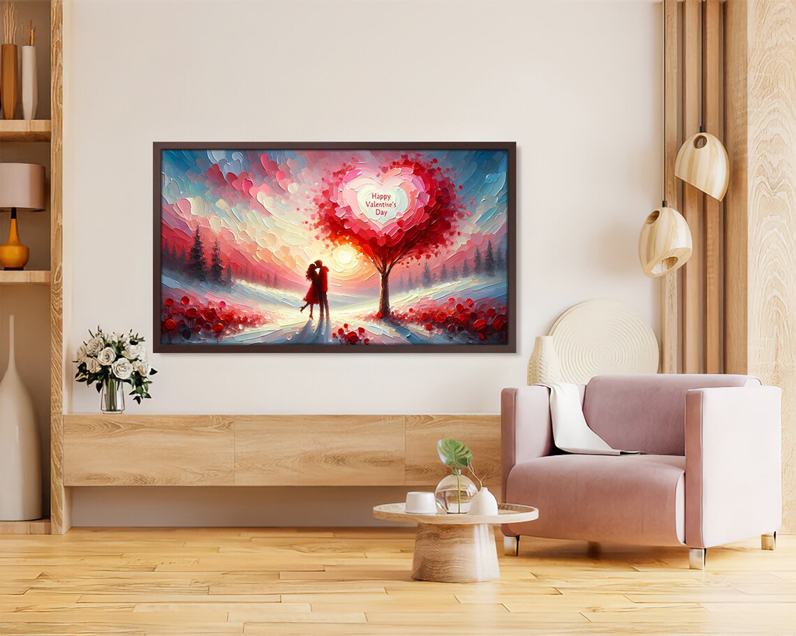 Happy Valentine's Day Heart Tree Couple Sunset Romantic Art Poster - Image 4