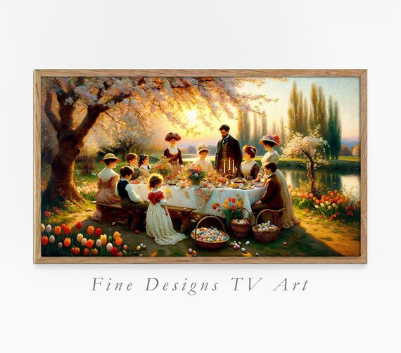 Frame Tv Art Easter Celebration Vintage Springtime Painting Impressionist Tv Artwork Blossoming Cherry Tree