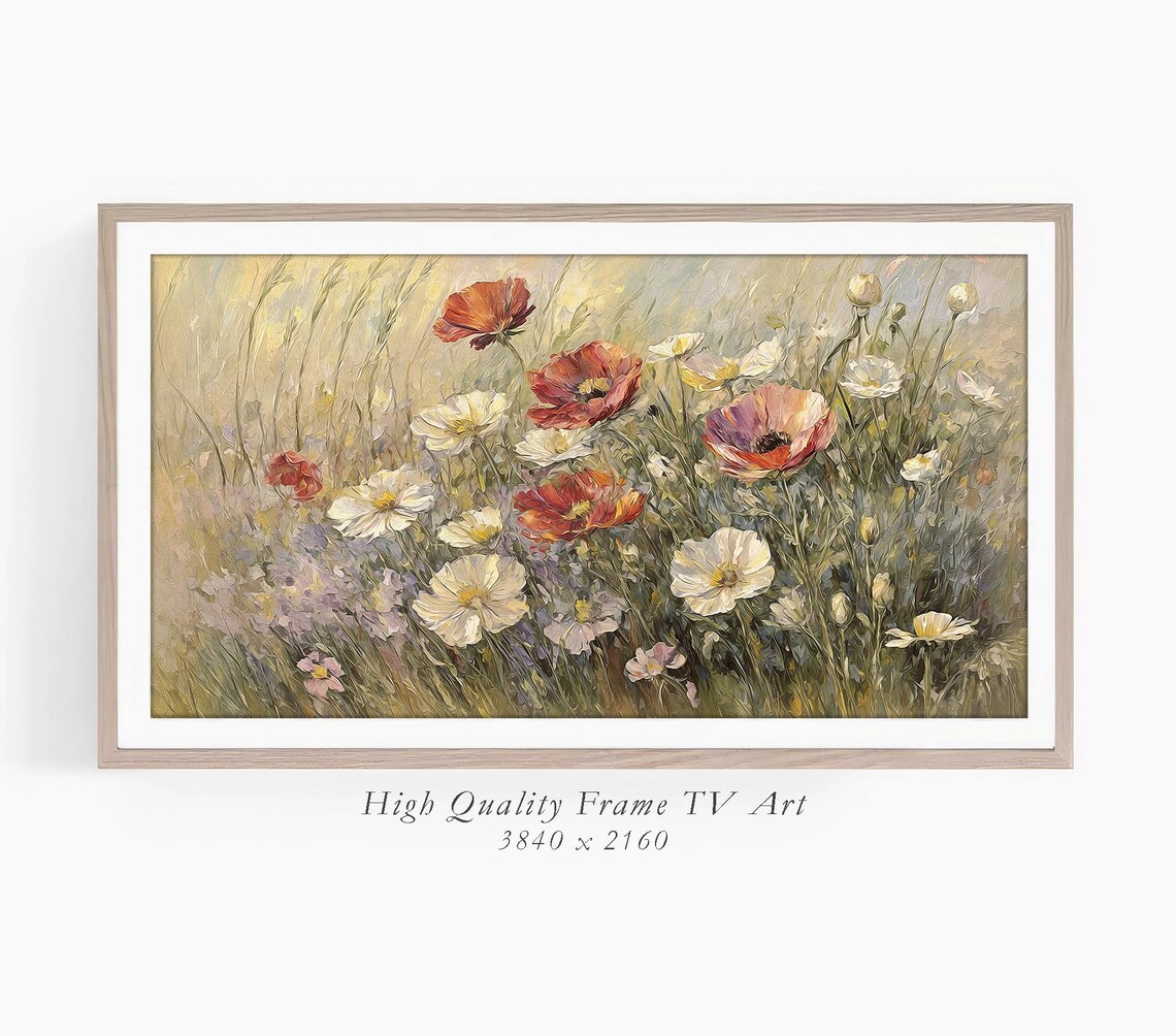 Red Poppy Wildflower Meadow Impressionist Oil Painting Bloom Poster - Image 3