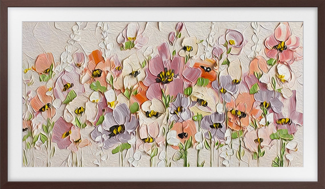 Abstract Pastel Flower Meadow Pink Lavender Cream Art Poster - Image 4