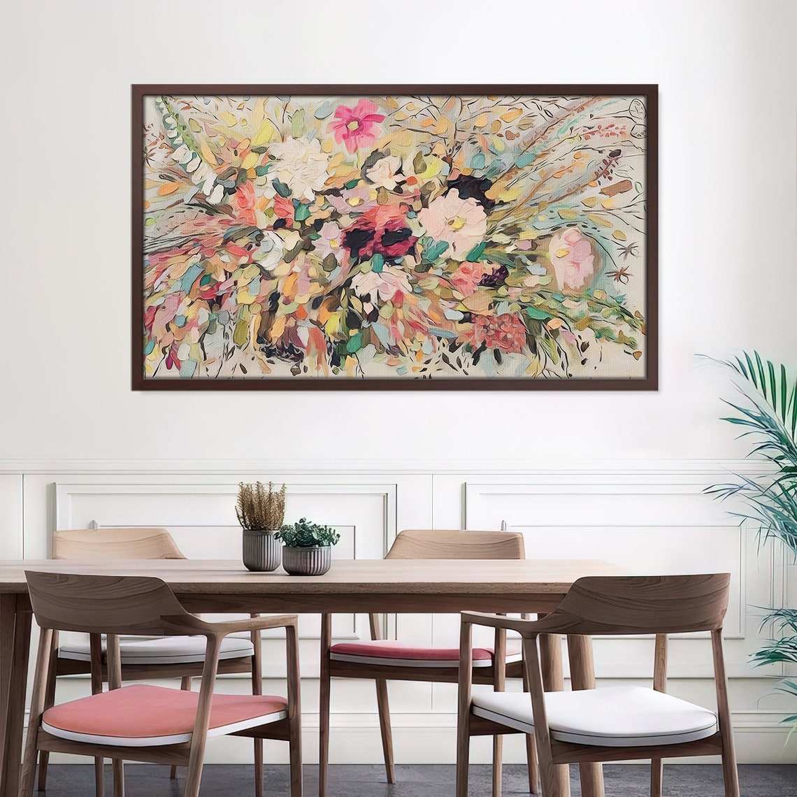 Pastel Impasto Flower Bouquet Cream Background Textured Art Poster - Image 2