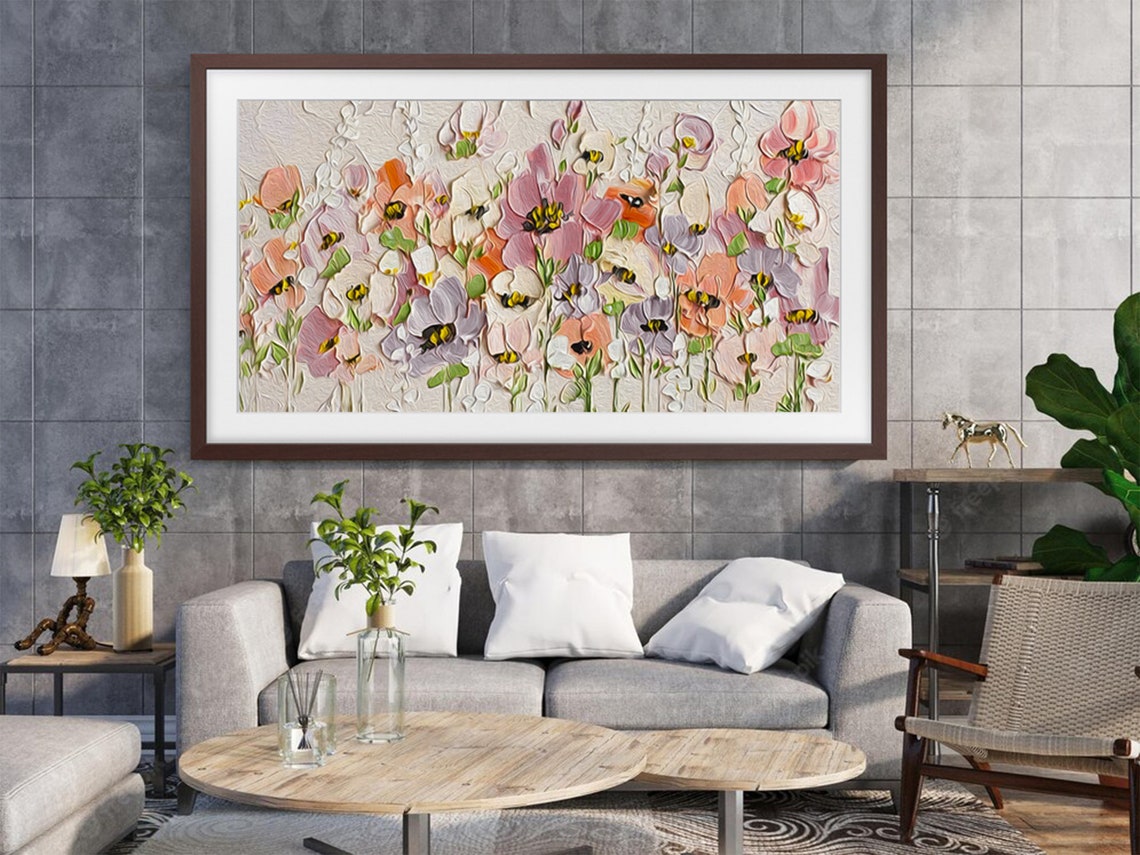 Abstract Pastel Flower Meadow Pink Lavender Cream Art Poster - Image 3