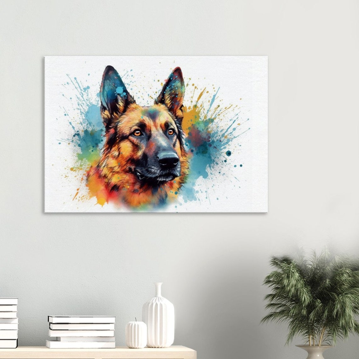 German Shepherd Watercolor Splash Dog Portrait Paint Splatter Poster - Image 3