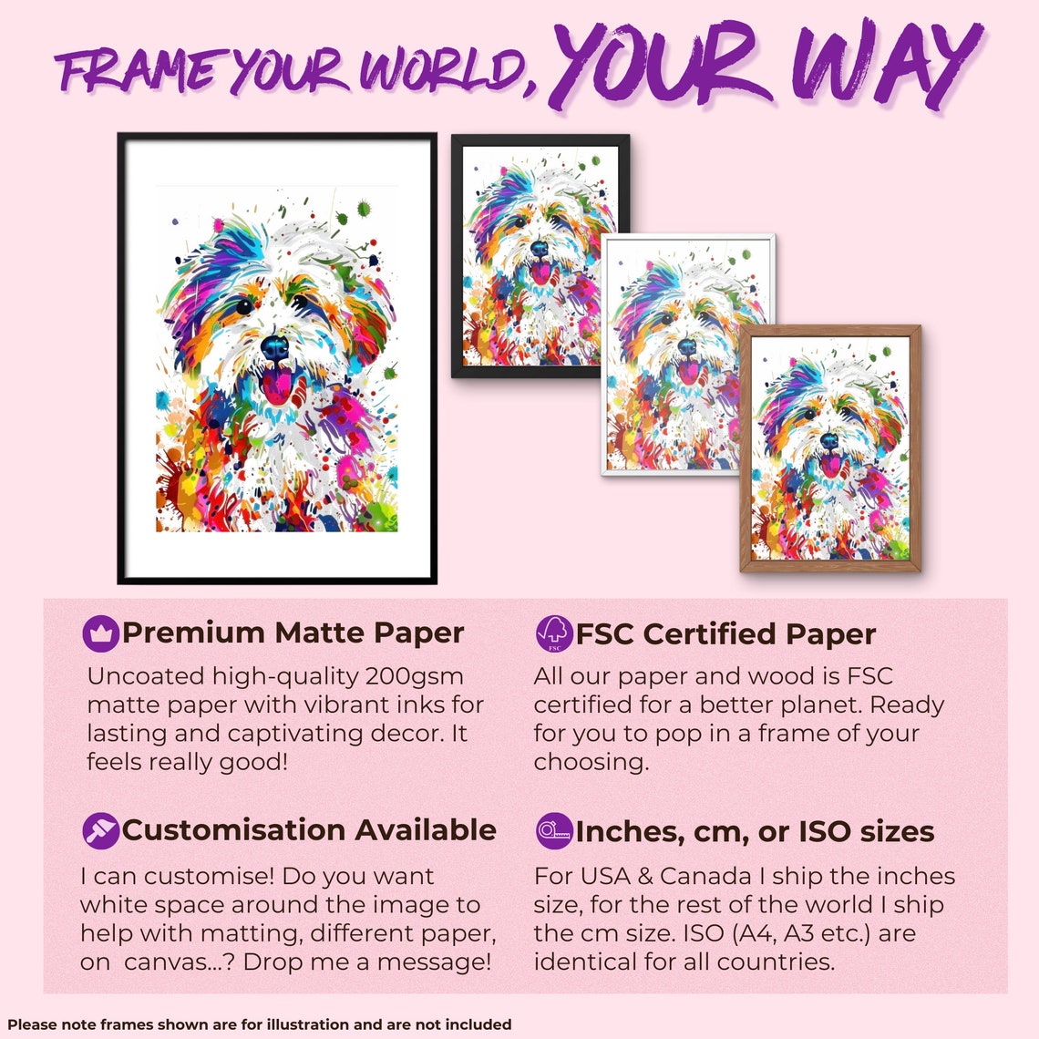 White Fluffy Dog Rainbow Splash Happy Watercolor Pet Art Poster - Image 2