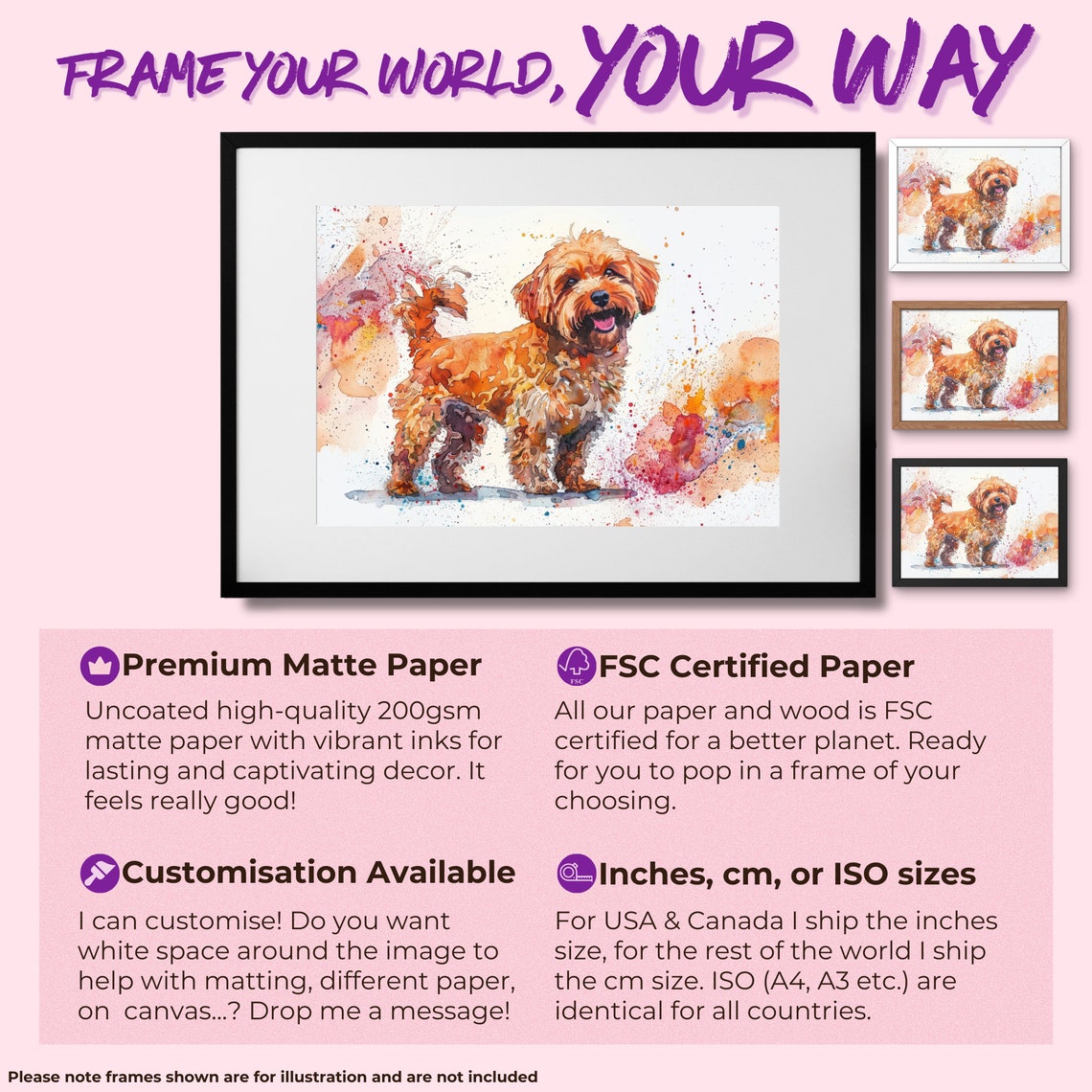 Cockapoo Golden Watercolour Splash Art Playful Happy Doodle Dog Poster - Image 2