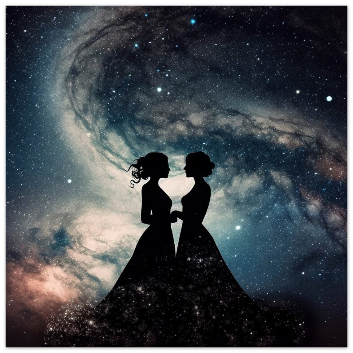 Two Women Silhouette Galaxy Night Lesbian LGBTQ Pride Love Art Poster