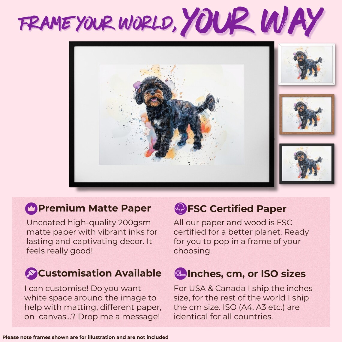 Happy Black Cockapoo Watercolour Portrait Splash Dog Art Poster - Image 2