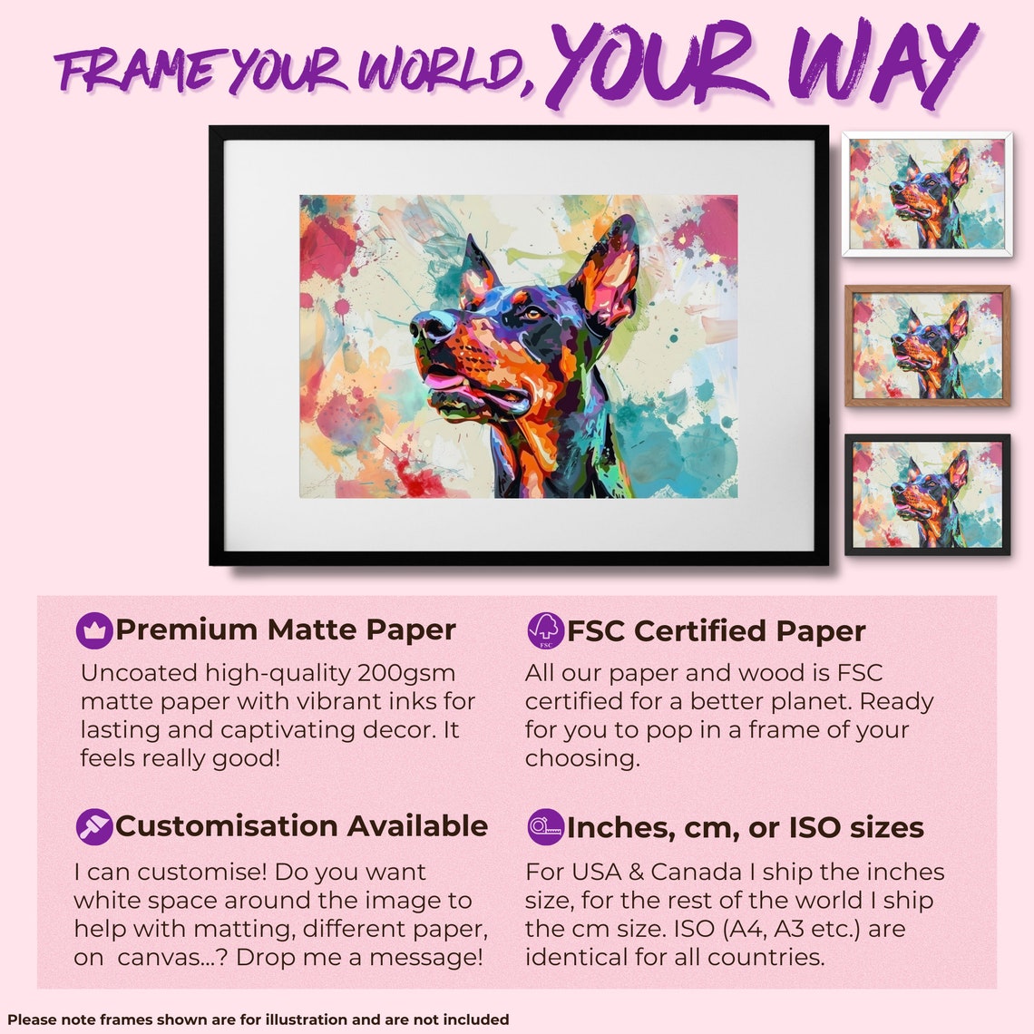 Doberman Pinscher Profile Colorful Paint Splatter Pet Art Poster - Image 3
