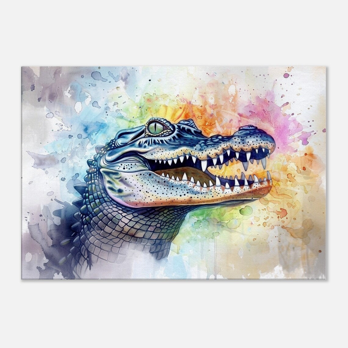 Alligator Watercolour Portrait Open Jaws Pastel Rainbow Animal Art Poster - Image 3