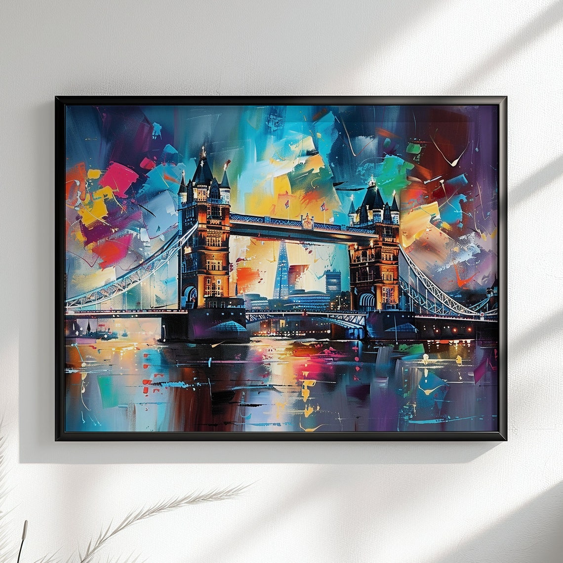 Tower Bridge Teal Blue Abstract Modern London River Art Poster