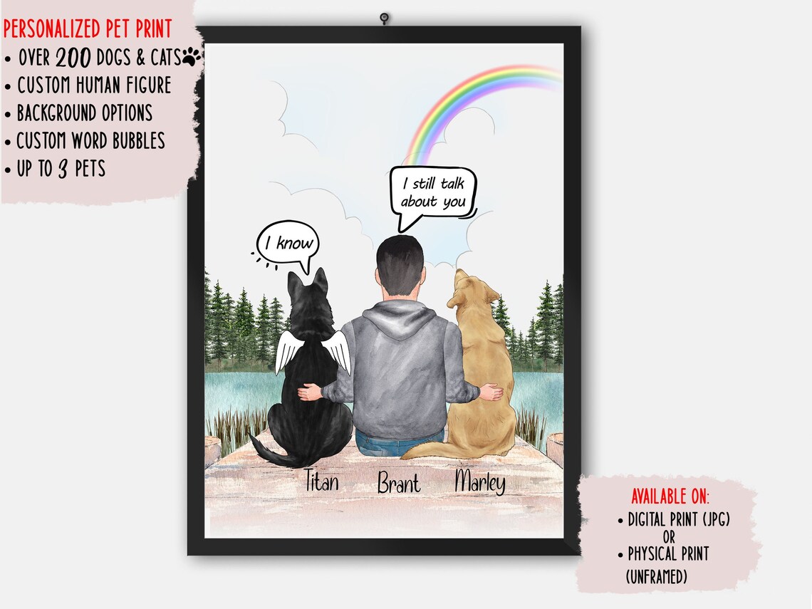 Personalized Dog Memorial Portrait, Dad Memorial Print