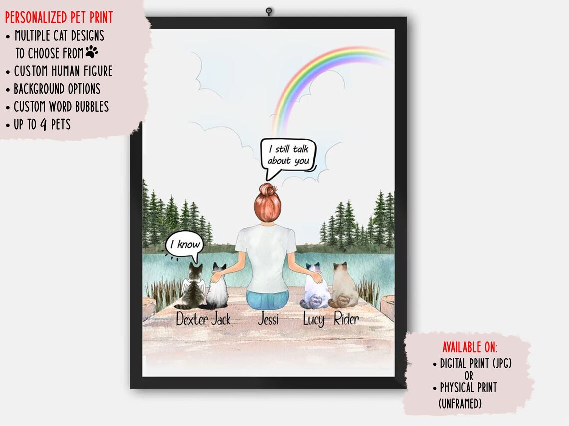 Personalized Cat Memorial Portrait Art Print