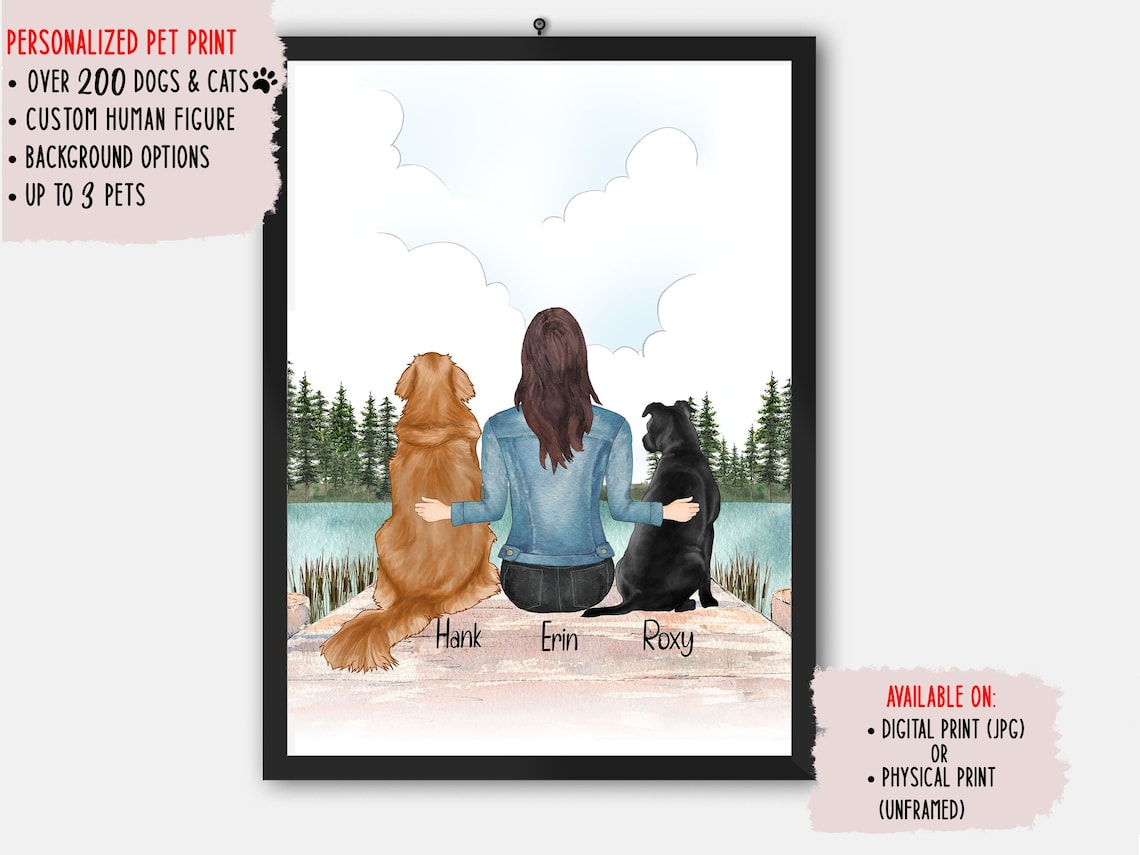 Custom Dog Mom Portrait, Gift for Lover Art Print