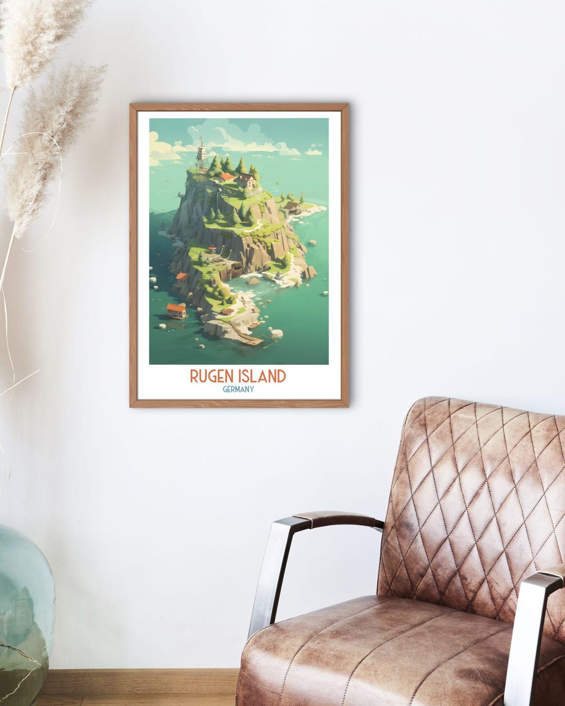 Rugen Island Germany Chalk Cliffs and Lighthouse Travel Art Print - Image 2
