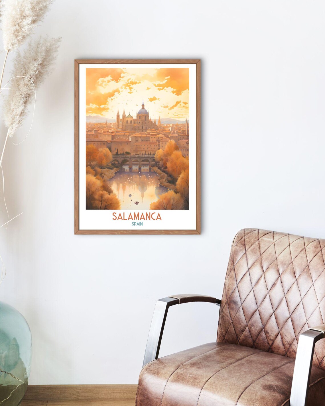 Salamanca Spain Golden Cathedral Sunset River Bridge Glow Travel Poster - Image 2