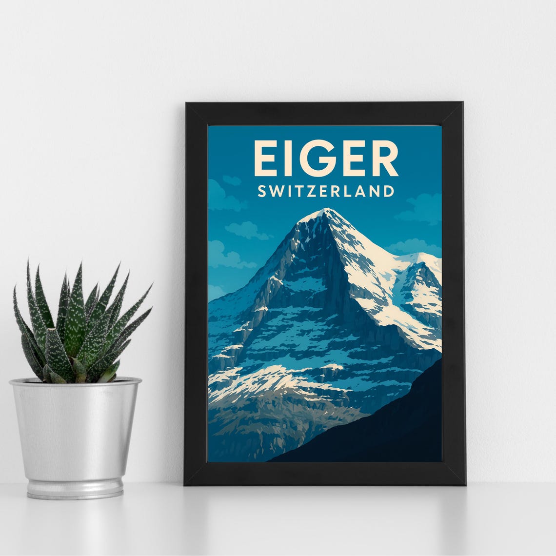 Eiger Switzerland Snowy Peak Vintage Alpine Mountain Travel Poster