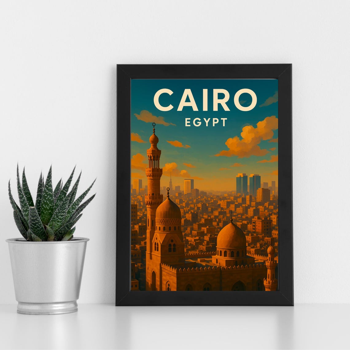 Cairo Egypt Islamic Cairo Skyline Minarets Vintage Travel Poster