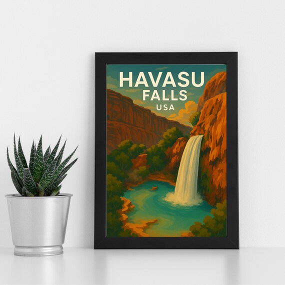 Havasu Falls USA Waterfall Canyon Desert Landscape Travel Poster