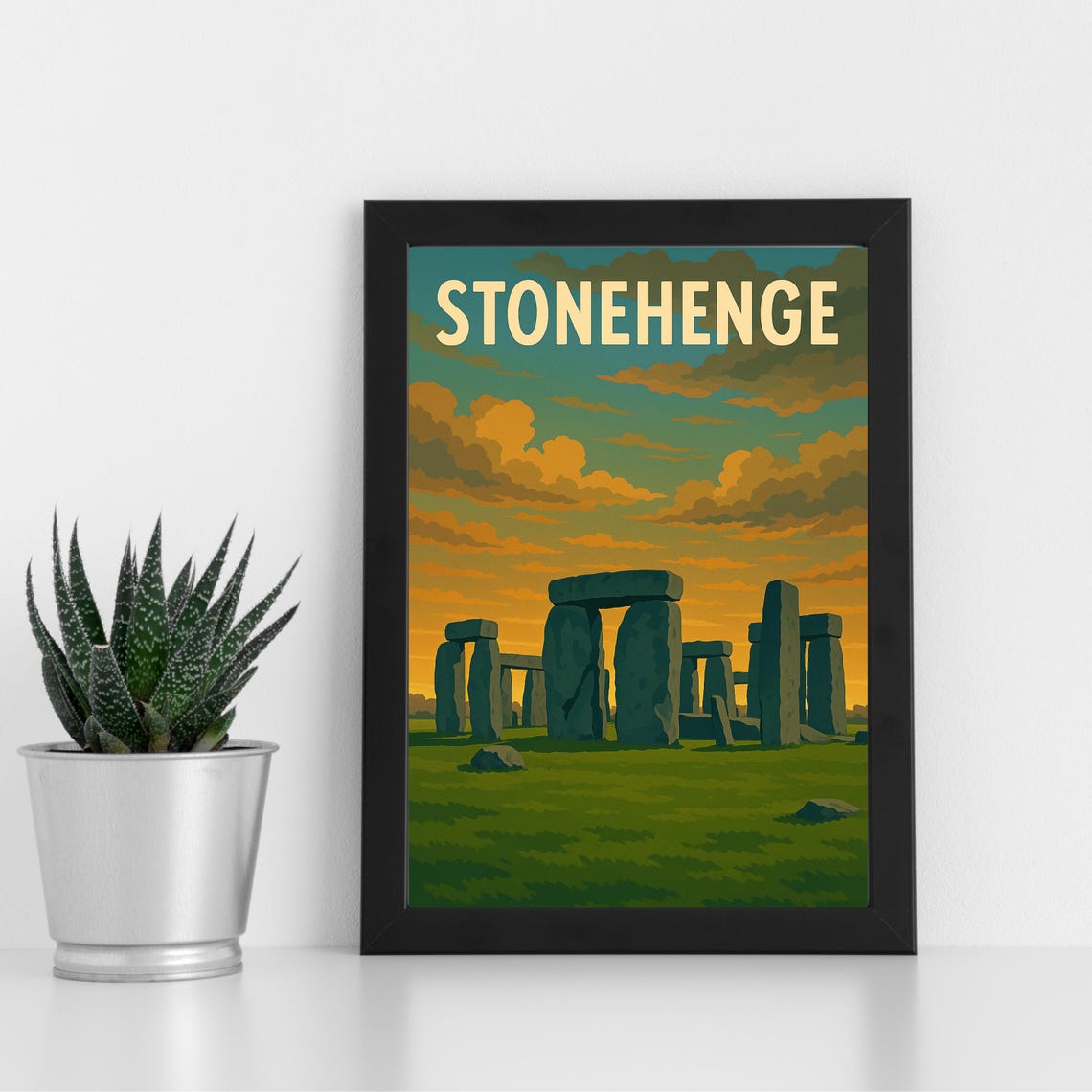 Stonehenge Vintage Sunset Travel Poster Salisbury England Art