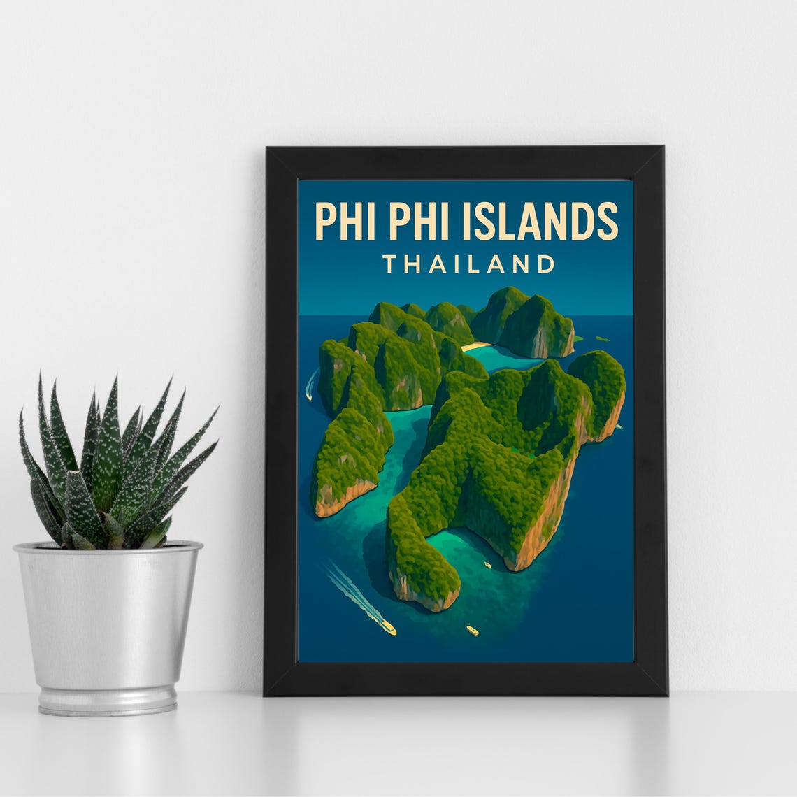 Phi Phi Islands Thailand Limestone Cliffs Aerial Travel Poster