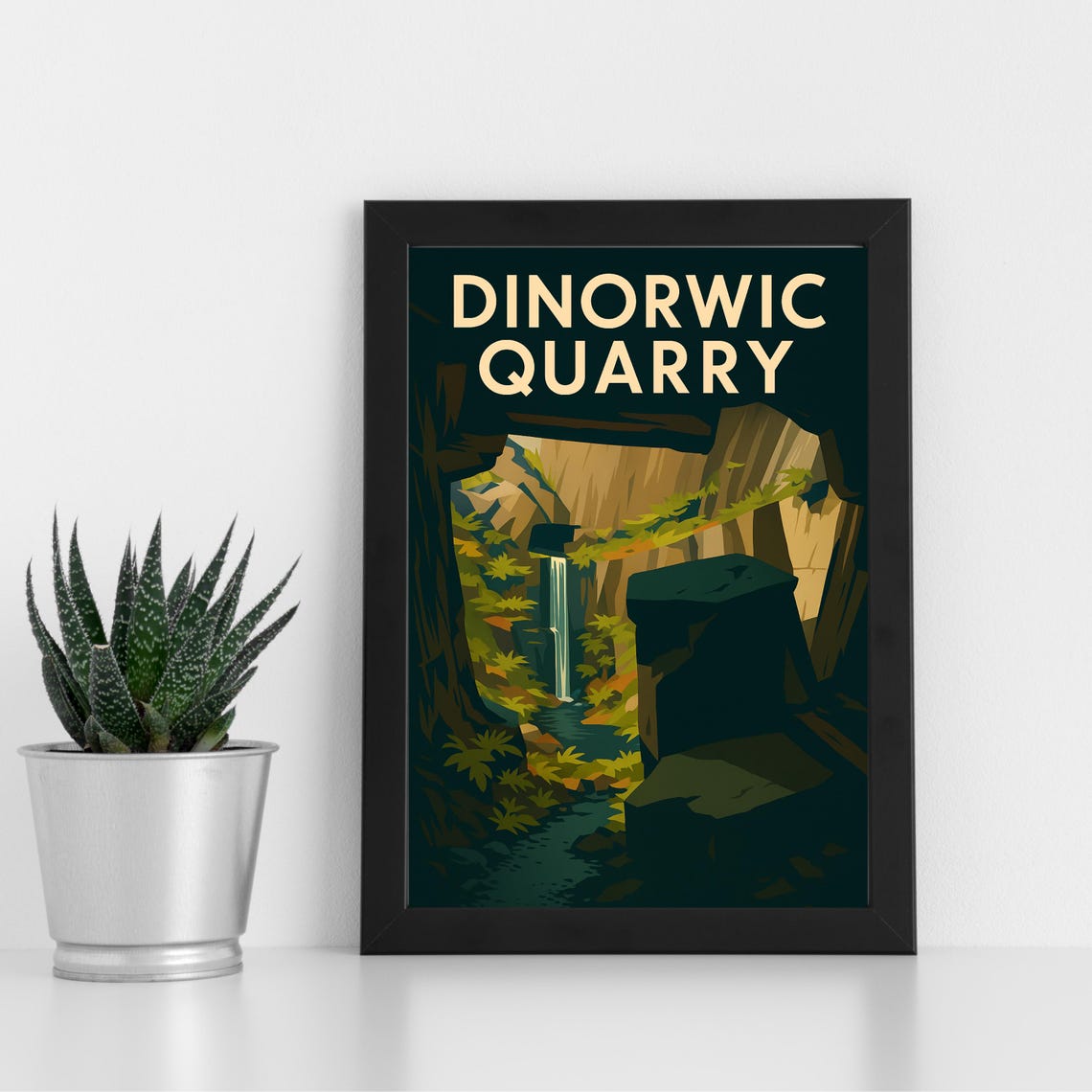 Dinorwic Quarry Slate Cavern Waterfall View Vintage Travel Poster