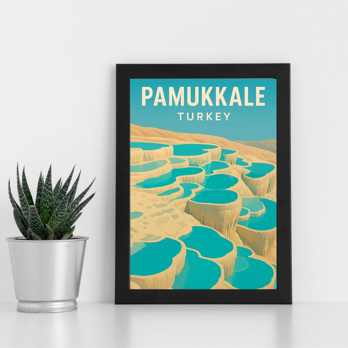 Pamukkale Turkey Travertine Terraces Turquoise Pools Travel Poster