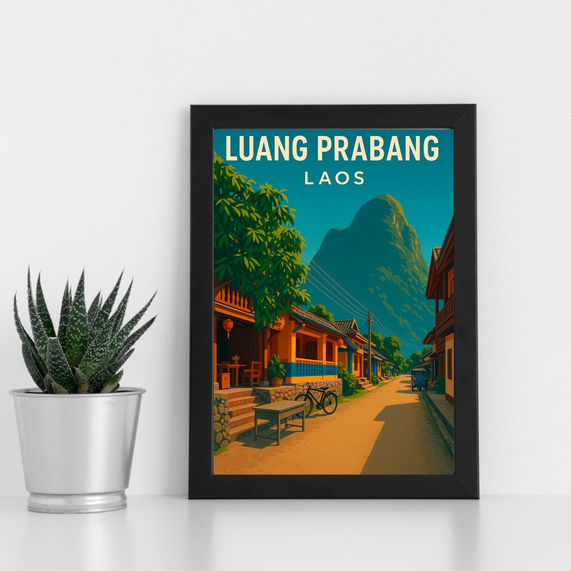 Luang Prabang Laos Mountain View Quiet Old Street Art Poster