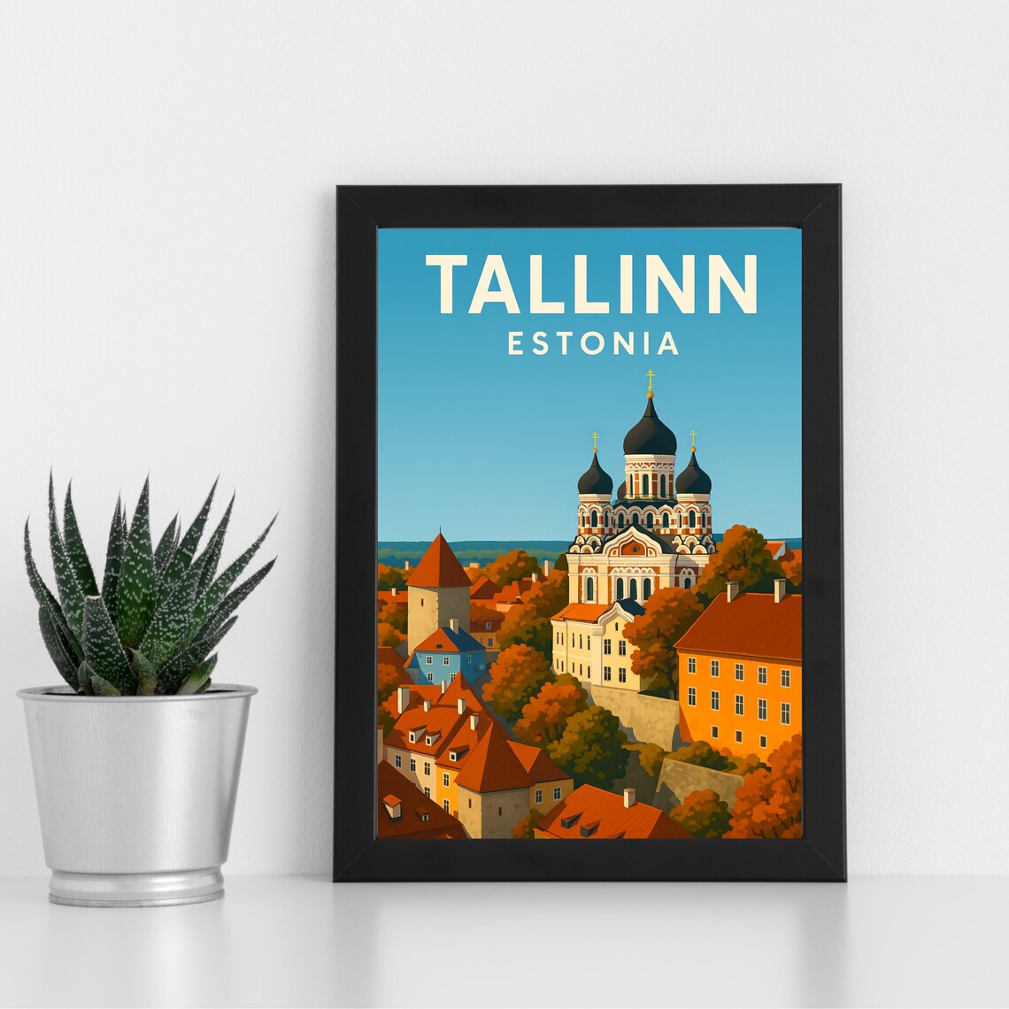 Tallinn Estonia Old Town Cathedral Autumn Retro Travel Poster