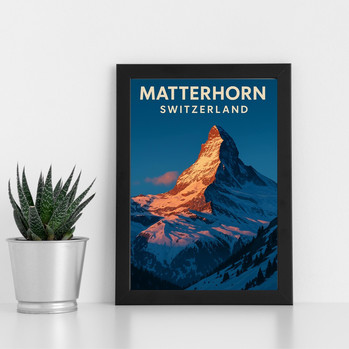Matterhorn Switzerland Alpine Glow Dusk Mountain Travel Poster
