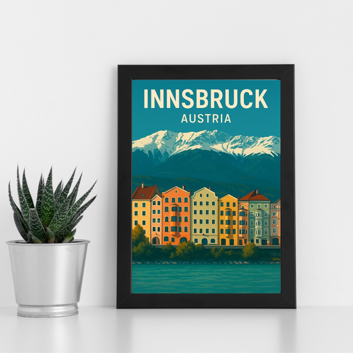 Innsbruck Austria Alpine Vintage Travel Poster Snowy Peaks Decor