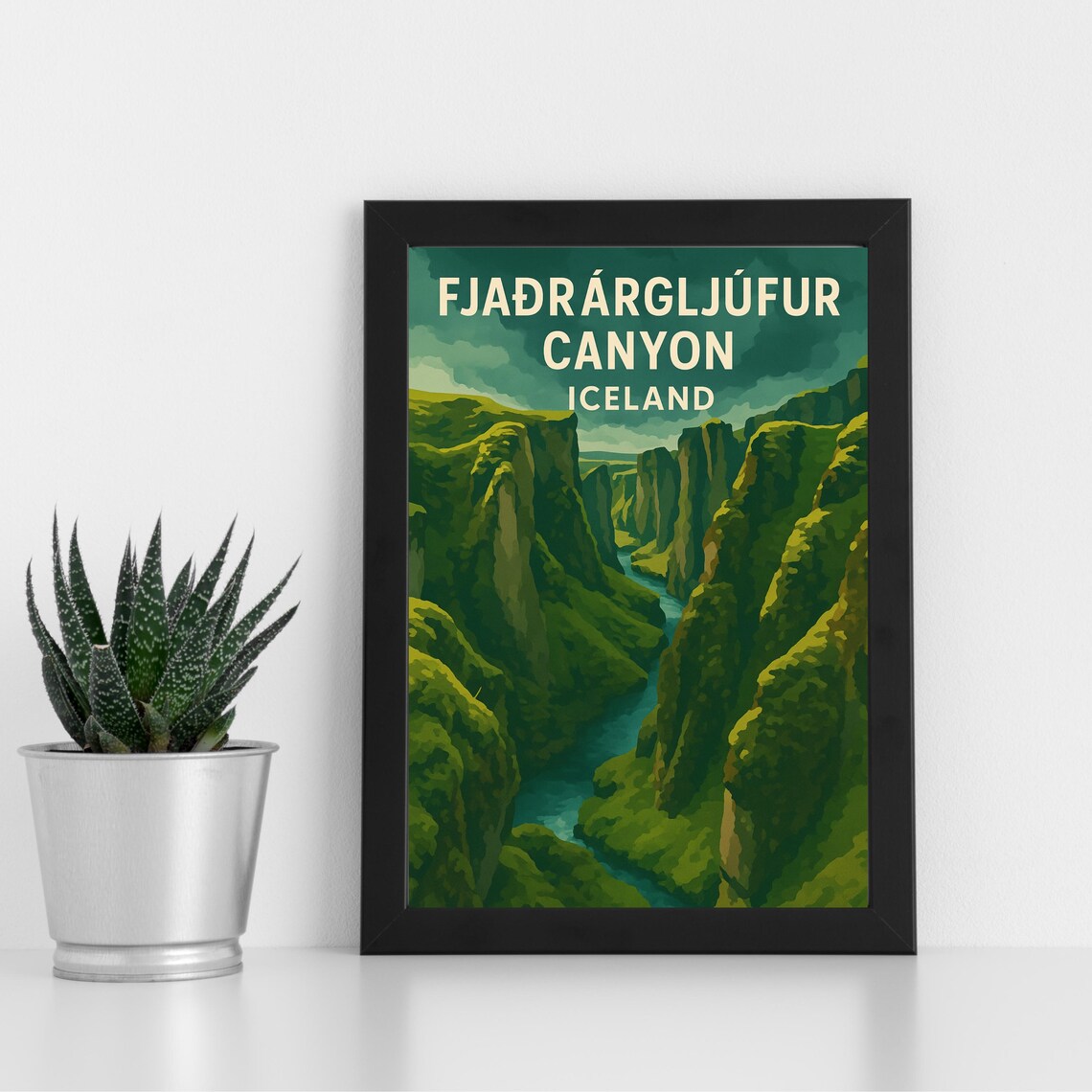 Fjaðrárgljúfur Canyon Iceland Lush Green Valley Travel Poster