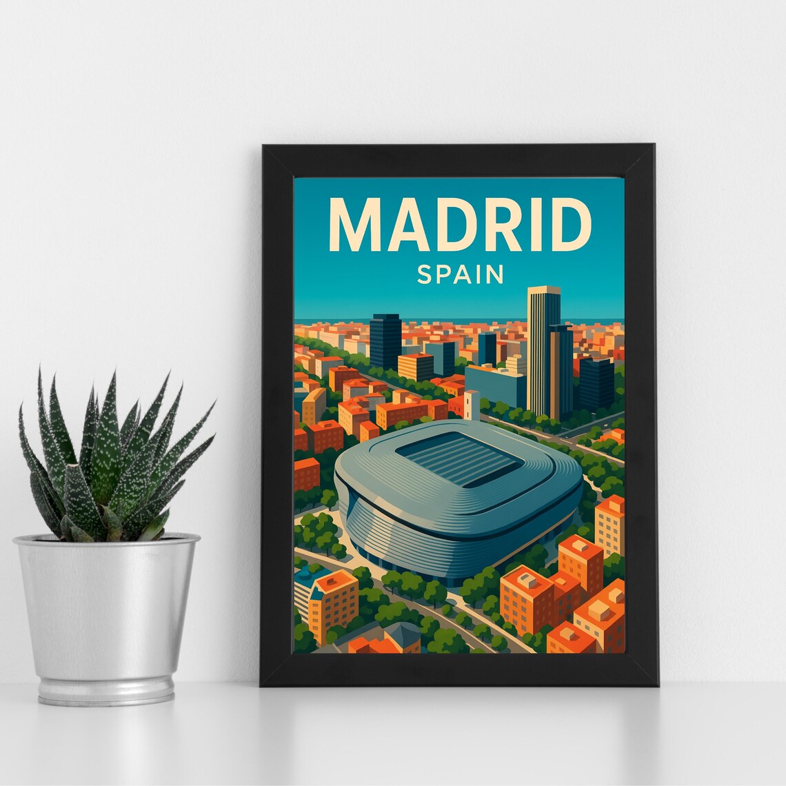 Madrid Spain Football Stadium Skyline Vintage Retro Travel Poster