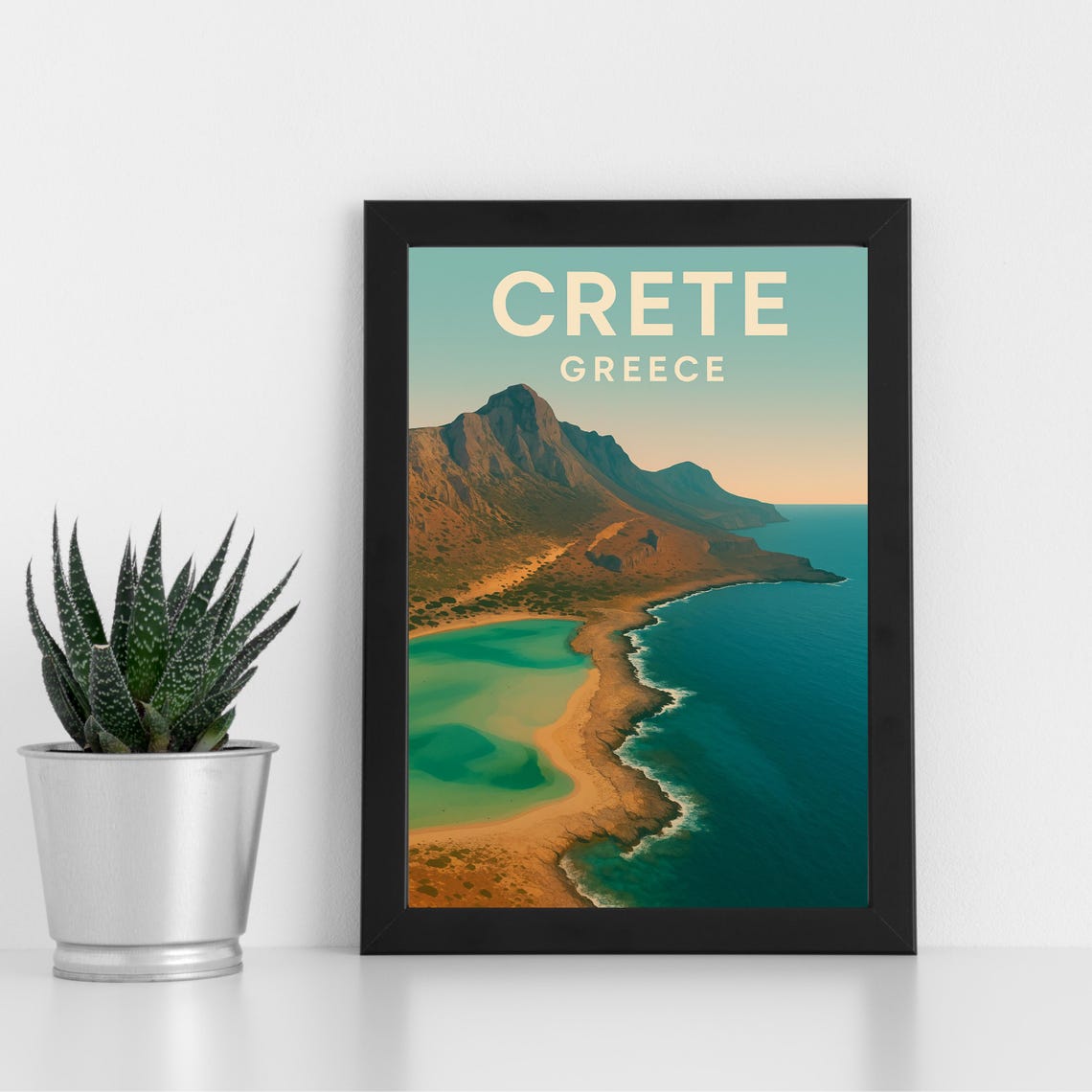 Crete Greece Turquoise Lagoon Coastline Vintage Travel Poster