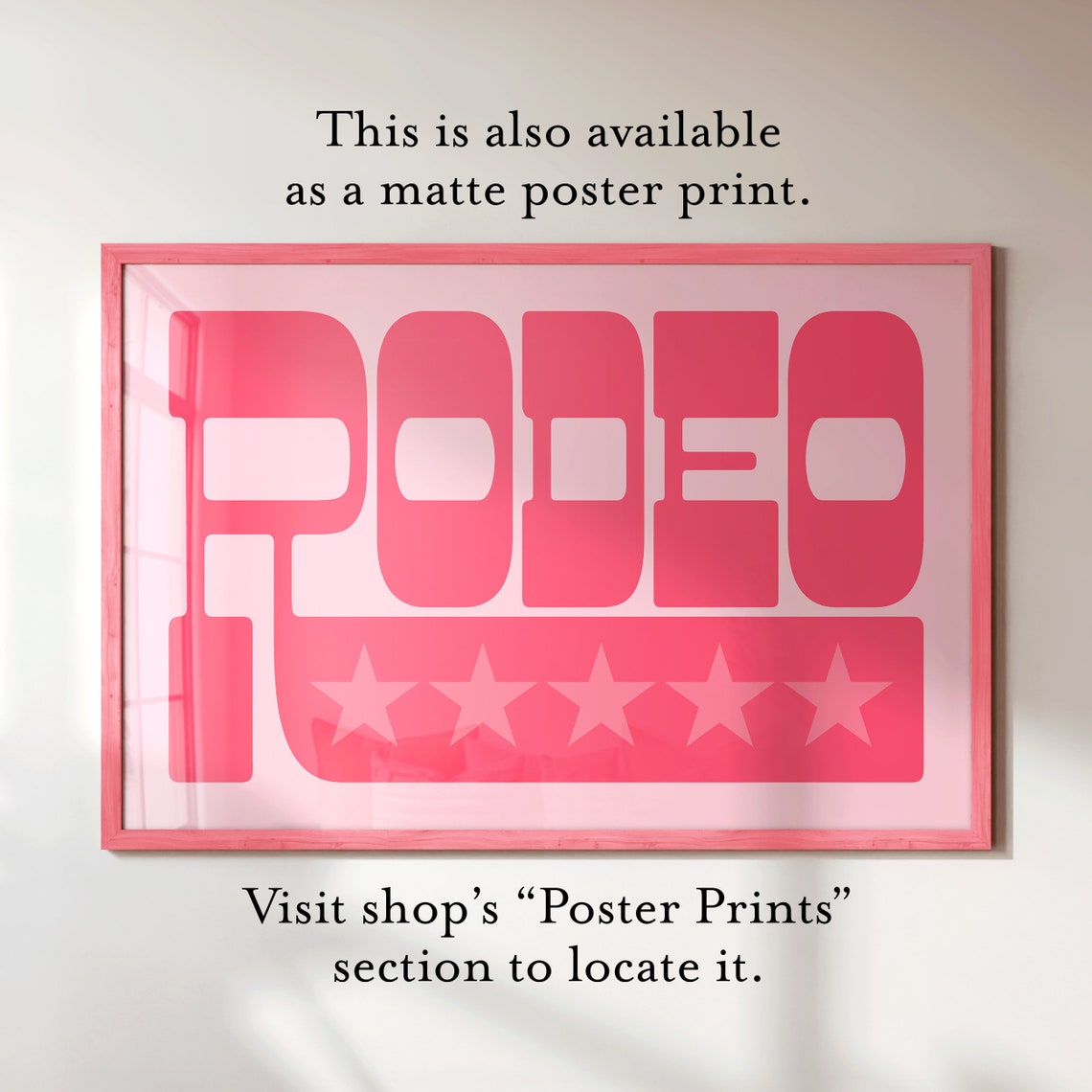 Hot Pink Rodeo Typography Star Stripe Retro Cowgirl Style Poster - Image 2