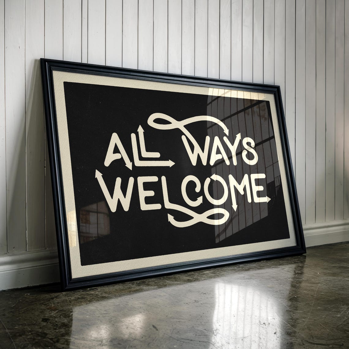 Always Welcome Hand Lettered Script Black Farmhouse Wall Poster