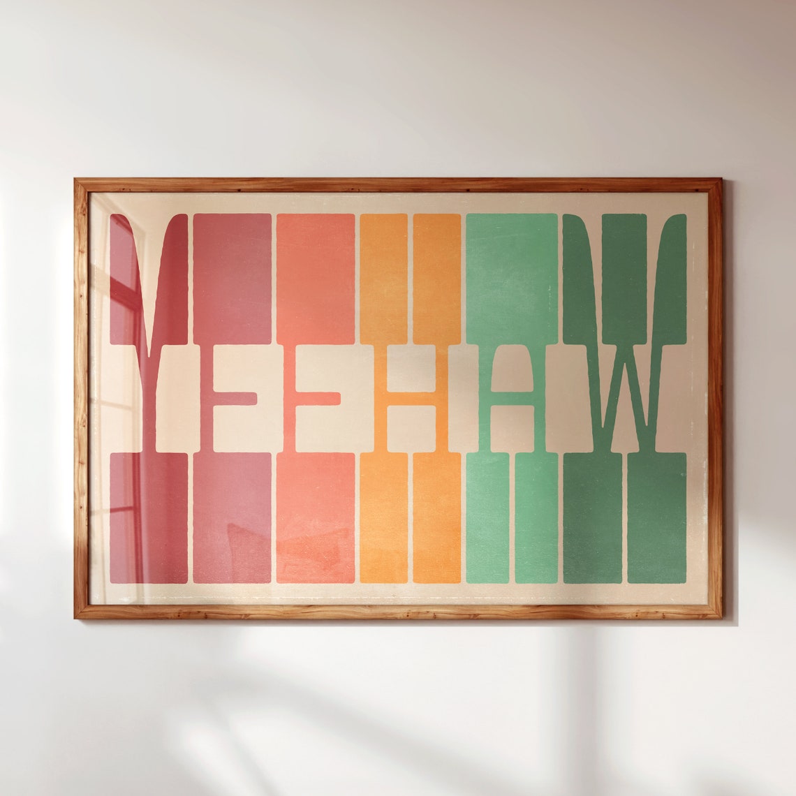 Yeehaw Retro Rainbow Stripe Split Letter Mid Century Cowgirl Poster - Image 2