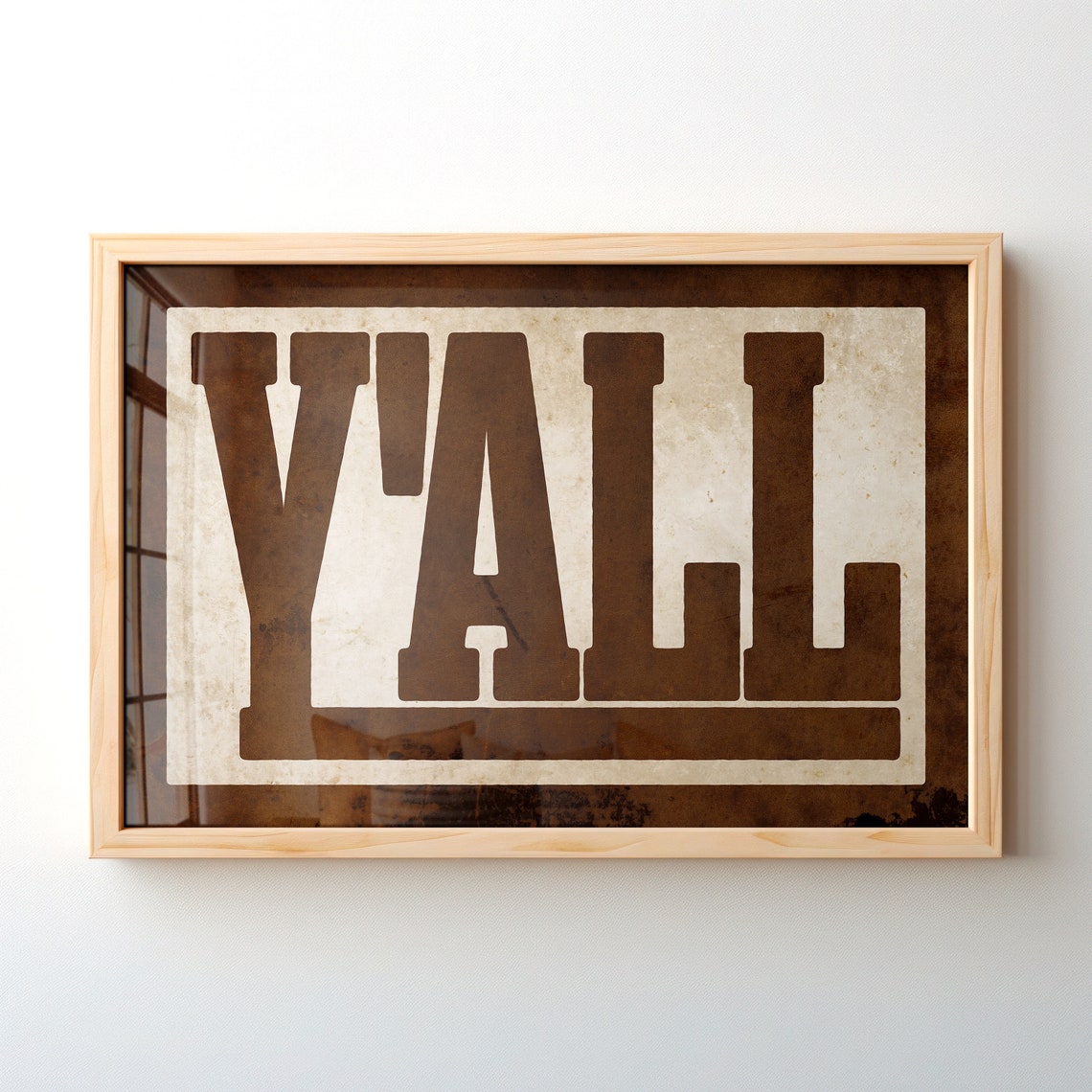 Yall Distressed Brown Block Vintage Cream Western Wall Poster
