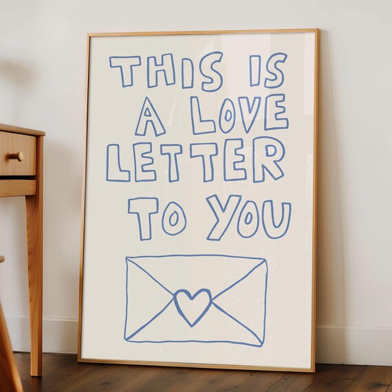 Love Letter Print Vintage Wall Art Trendy Home Decor Retro Poster Cute Quote Print Minimalist Print Trendy Bedroom Decor Blue Art