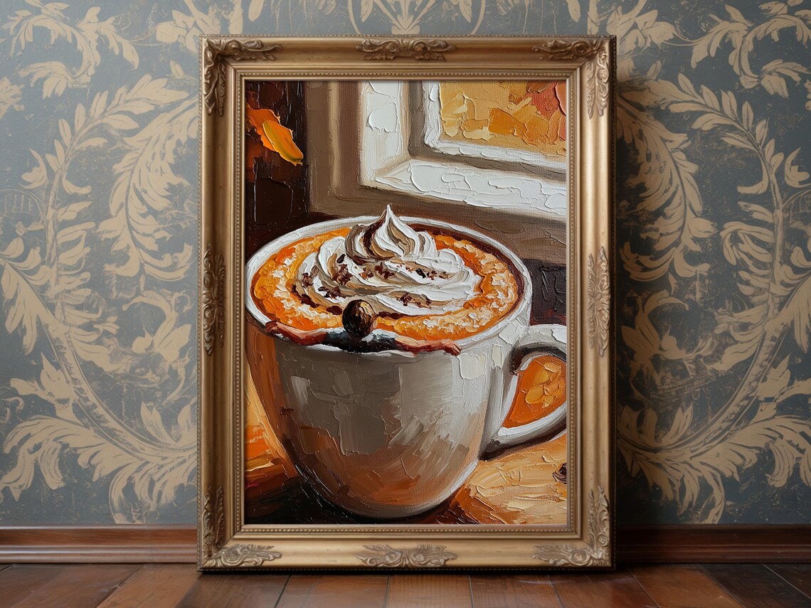 Pumpkin Spice Latte Art Print Cozy Autumn Kitchen Decor