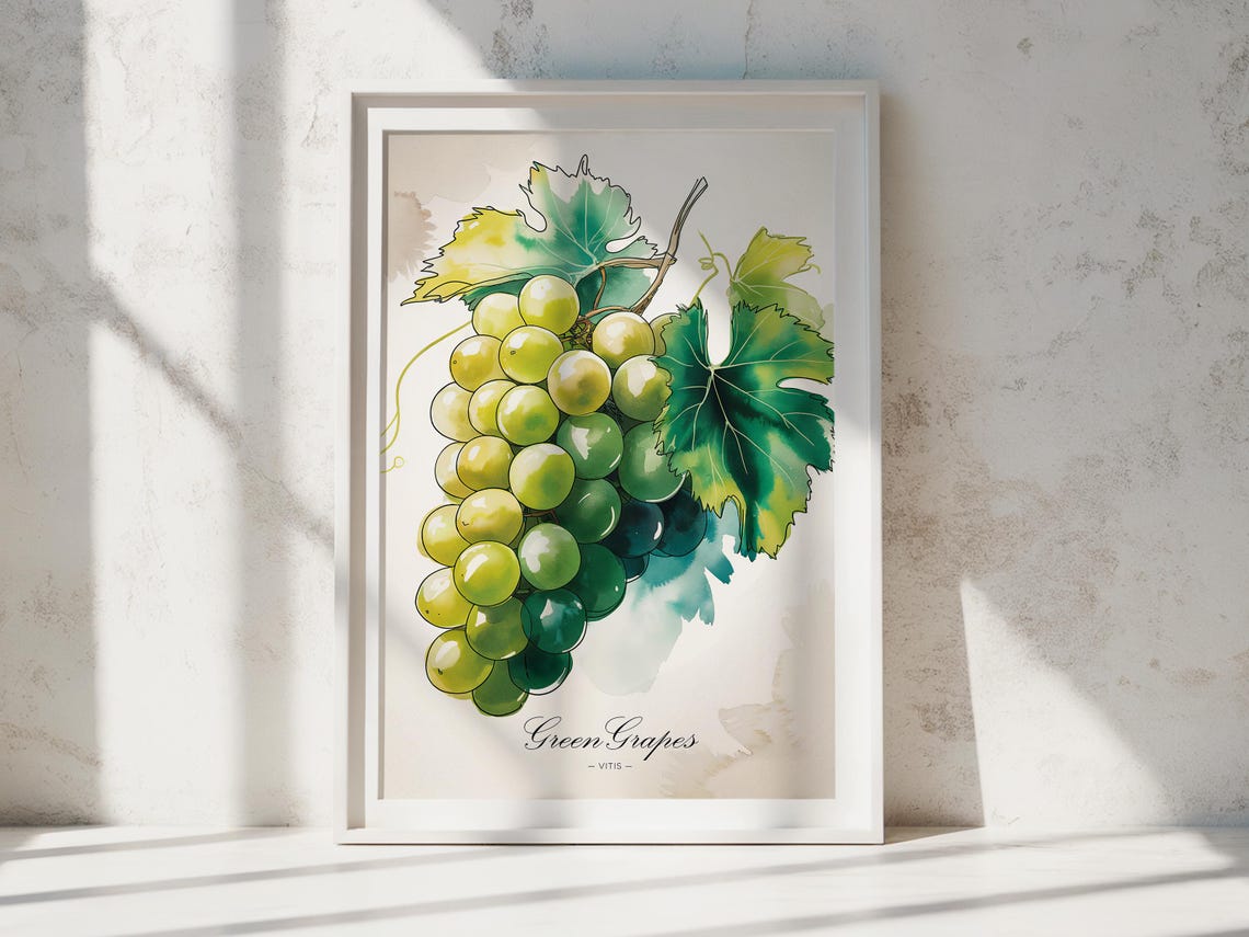 Green Grapes Bunch Watercolor Botanical Fruit Art Print Decor