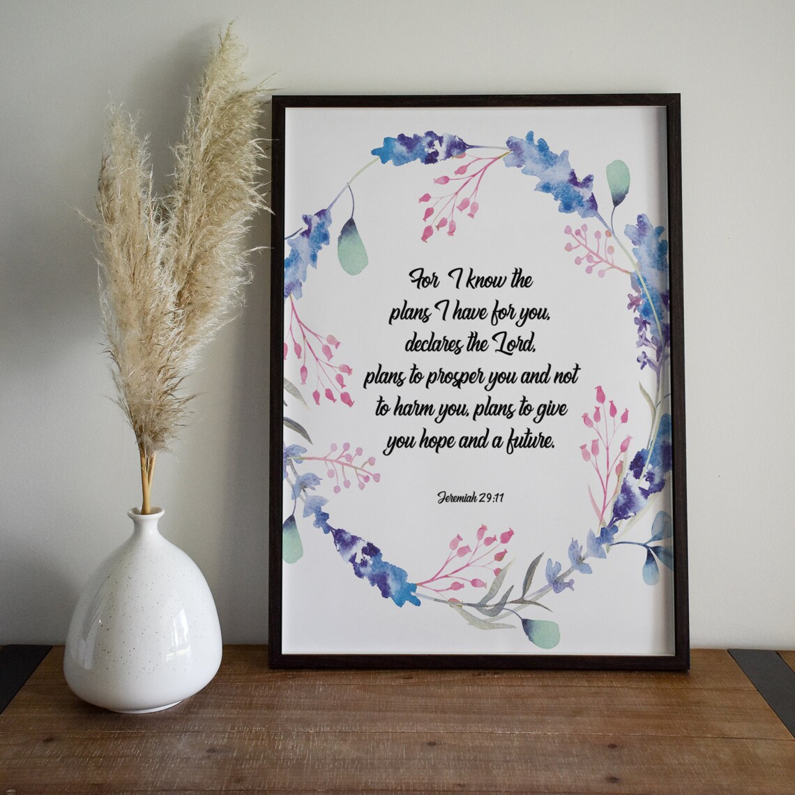 Jeremiah 29:11 Plans to Give You Hope Watercolor Wreath Quote Poster