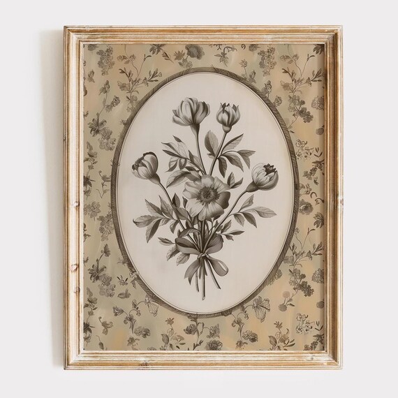 Vintage Floral Print Botanical Wall Art Eclectic Room Decor