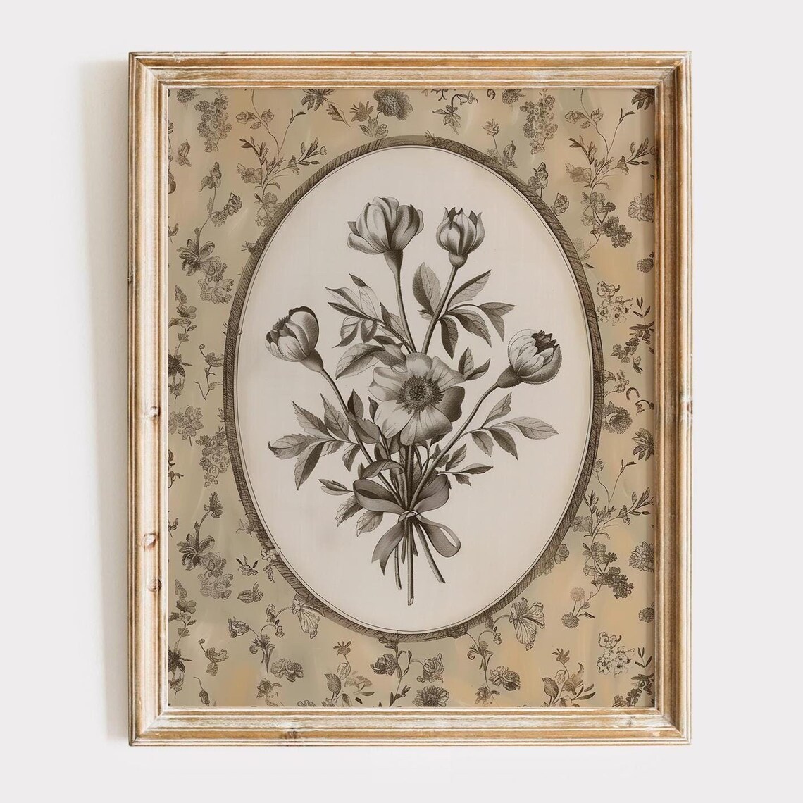Vintage Floral Botanical Bouquet Oval Black White Garden Poster